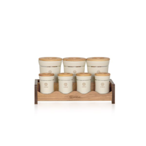 8‑Piece Spice & Coffee Jar Set – Uranus Classic with Wooden Stand